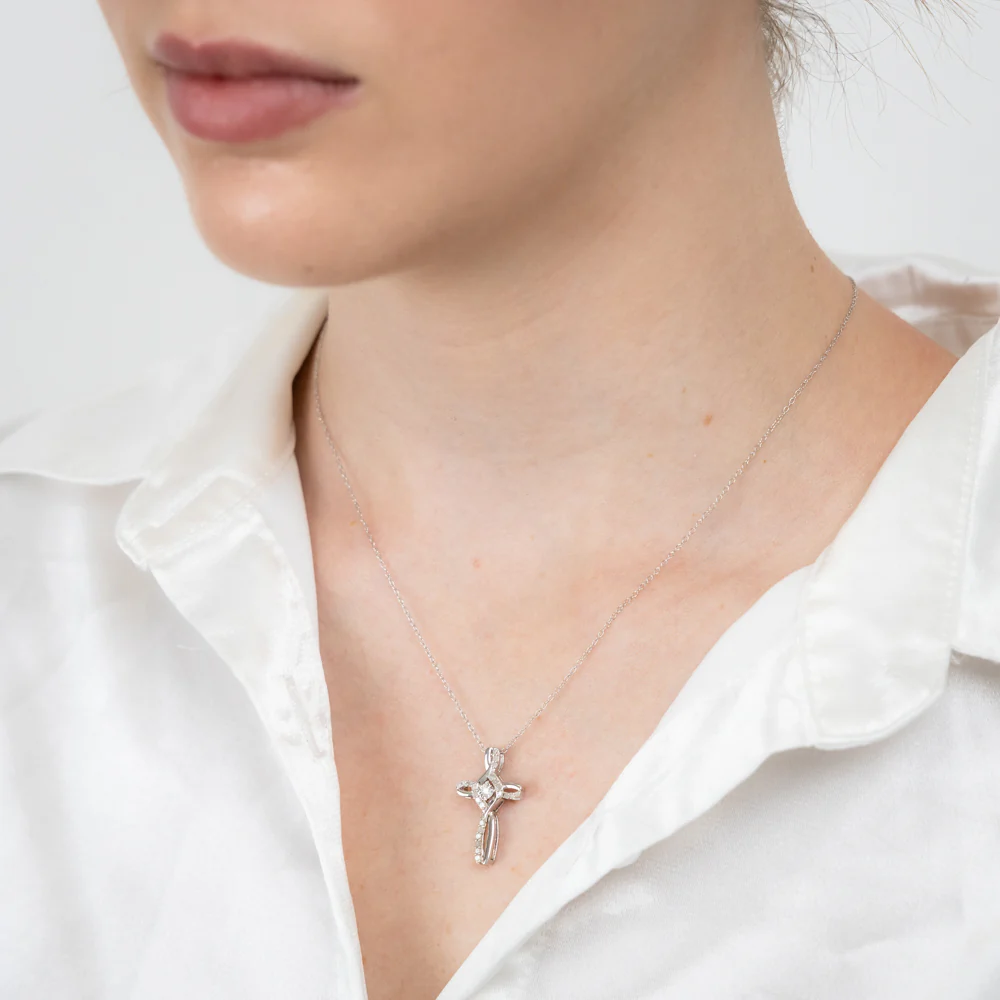 Sterling Silver 1/5 Carat Diamond Cross Infinity Pendant on 45cm Chain - Image 2