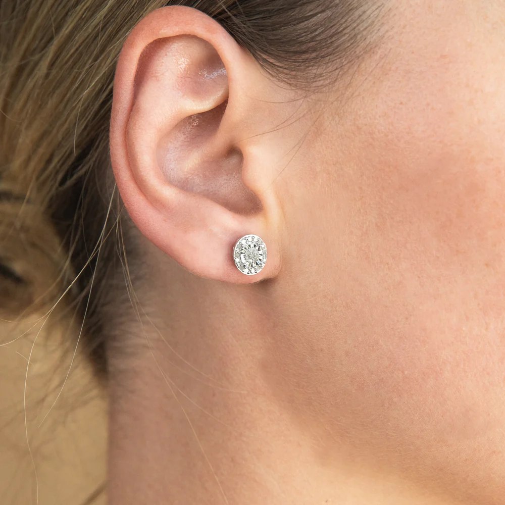 Sterling Silver 1/5 Carat Diamond Stud Earrings set with 44 Brilliant Diamonds - Image 2