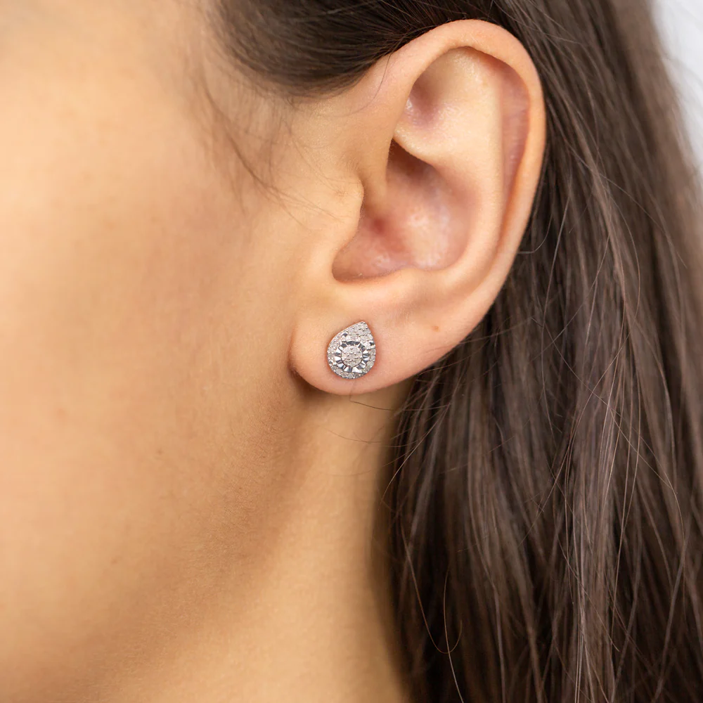 Sterling Silver 1/5 Carat Diamond Stud Earrings set with 58 Brilliant Diamonds - Image 2