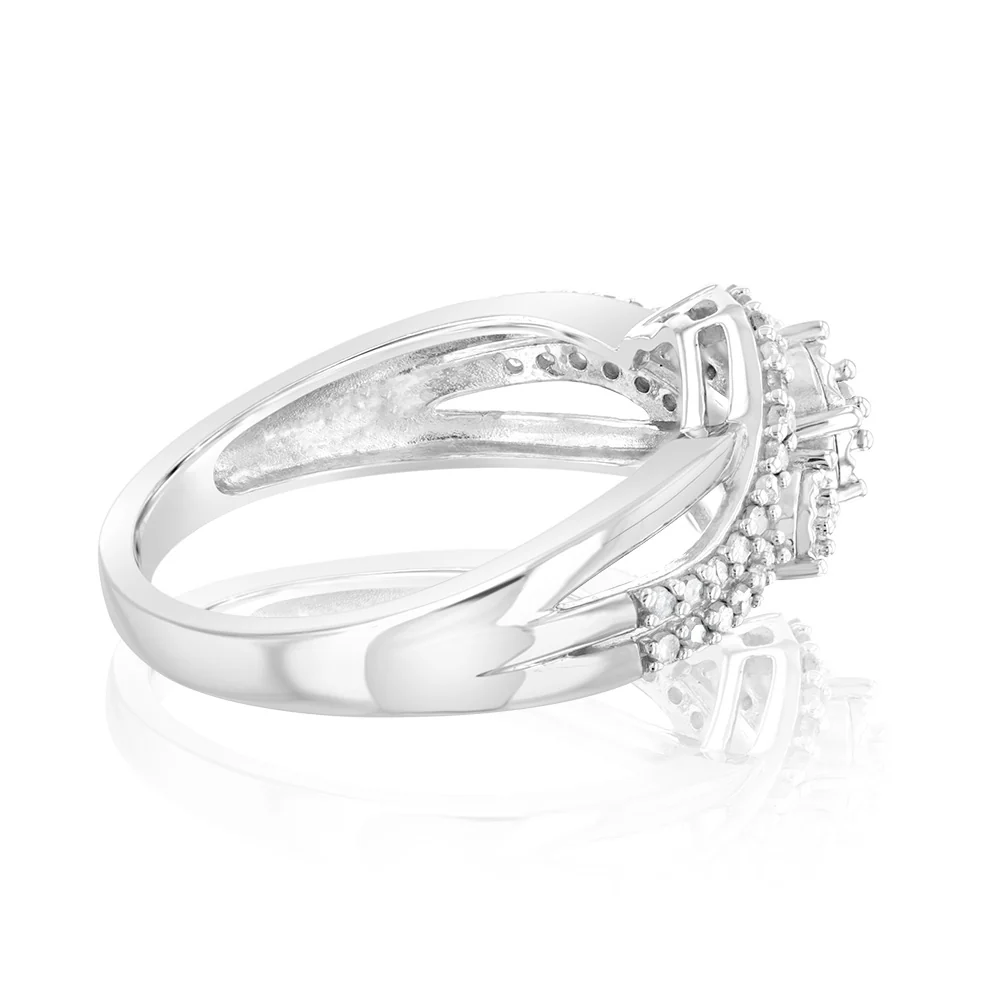 Sterling Silver 1/5 Carat Diamond Wrap Around Trilogy Ring - Image 2