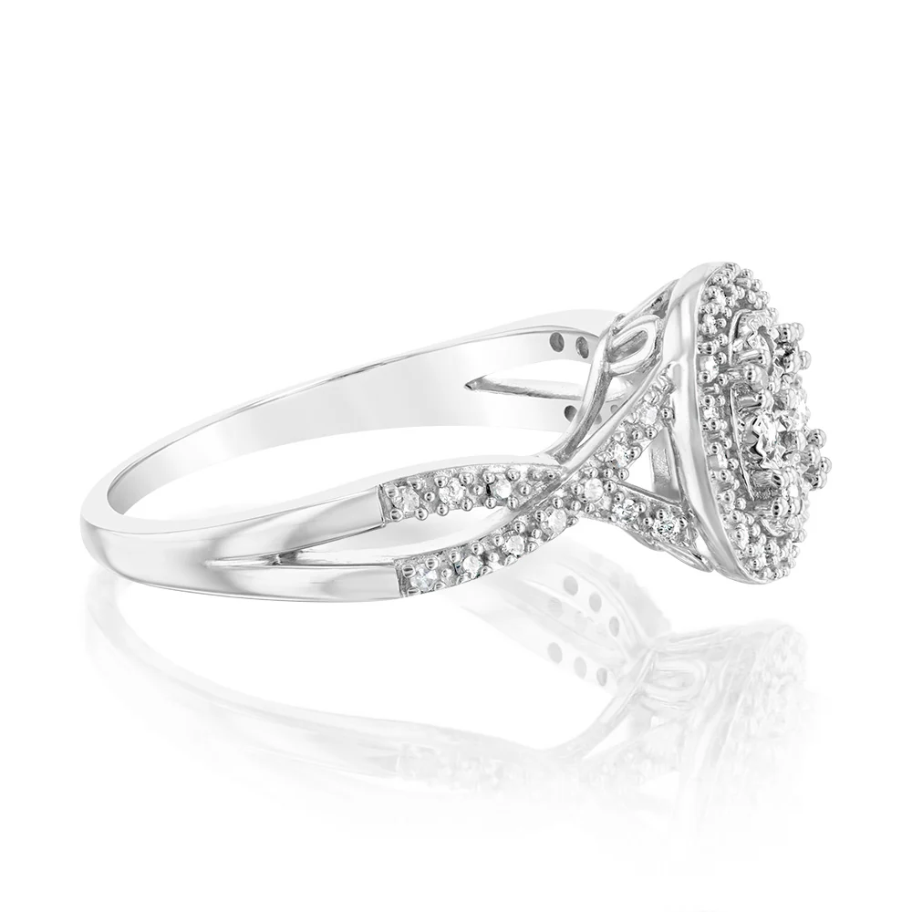 Sterling Silver 1/5 Carat Diamonds Oval Cluster Ring with 50 Round brilliant Cut Diamonds - Image 2