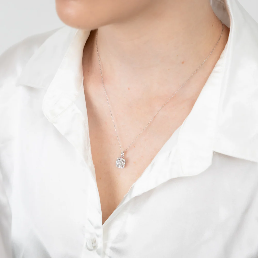 Sterling Silver 1/5 Carat Natural Diamond Cushion Shaped Pendant on 46cm Chain - Image 3