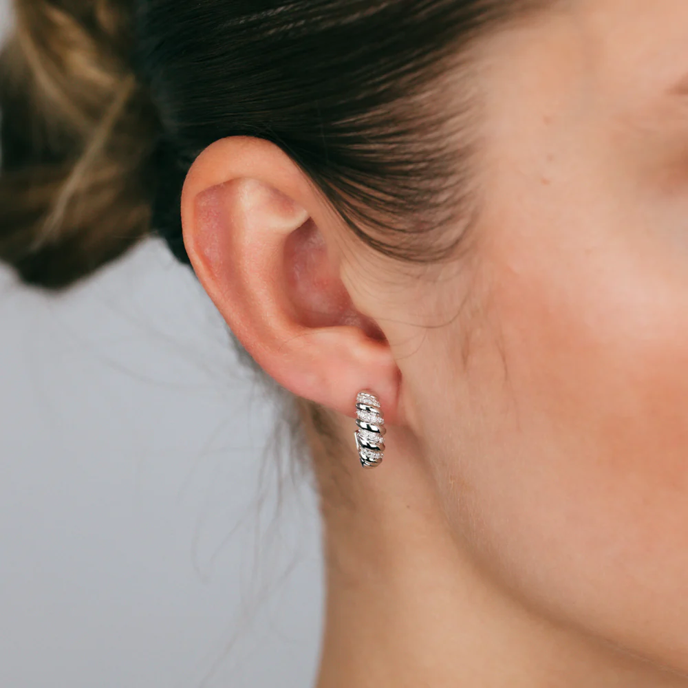 Sterling Silver 1/6 Carat Diamond Hoop Earrings - Image 2