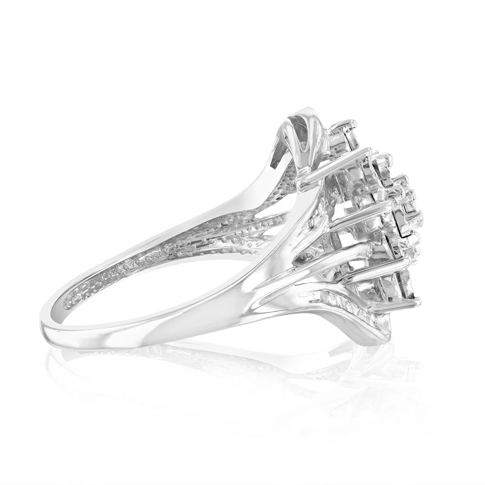 Sterling Silver 1/6 Carat Diamond Ring With Round and Baguette Cut Diamonds - Image 2
