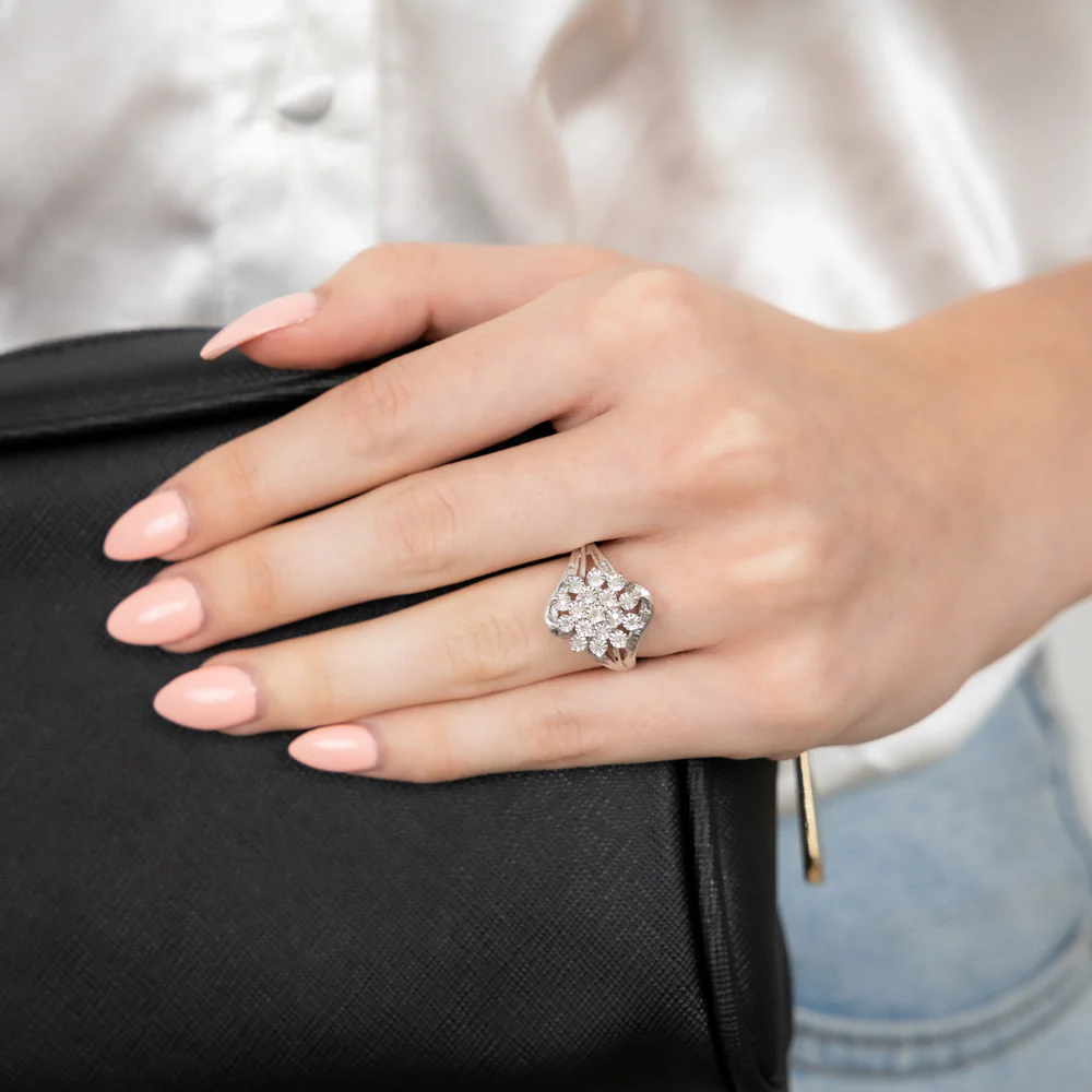 Sterling Silver 1/6 Carat Diamond Ring With Round and Baguette Cut Diamonds - Image 3
