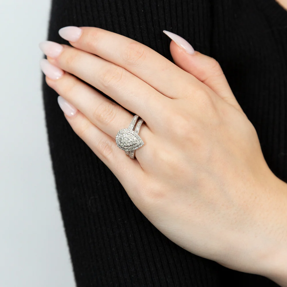 Sterling Silver 1 Carat Diamond 2 Ring Bridal Set - Image 2