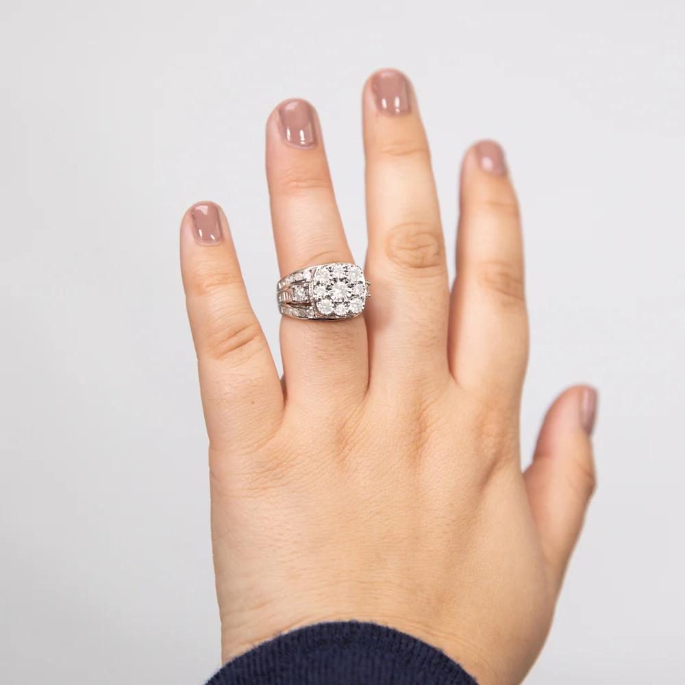 Sterling Silver 1 Carat Diamond Cushion Shape Cluster Shape Dress Ring - Image 2