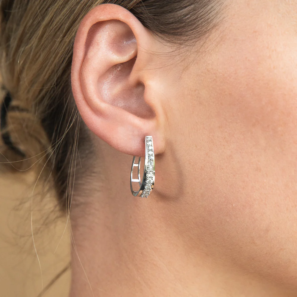 Sterling Silver 1 Carat Diamond Hoop Earrings - Image 2
