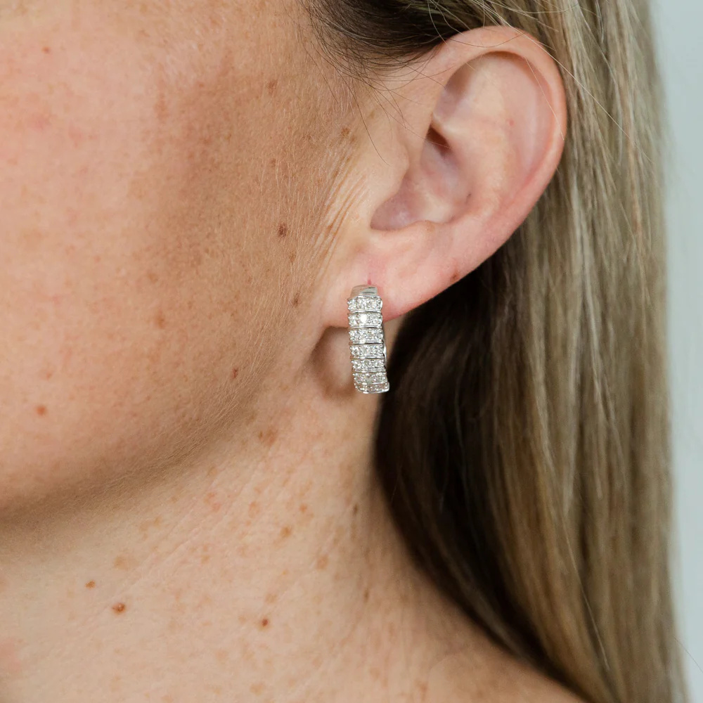 Sterling Silver 1 Carat Diamond Hoop Earrings - Image 2