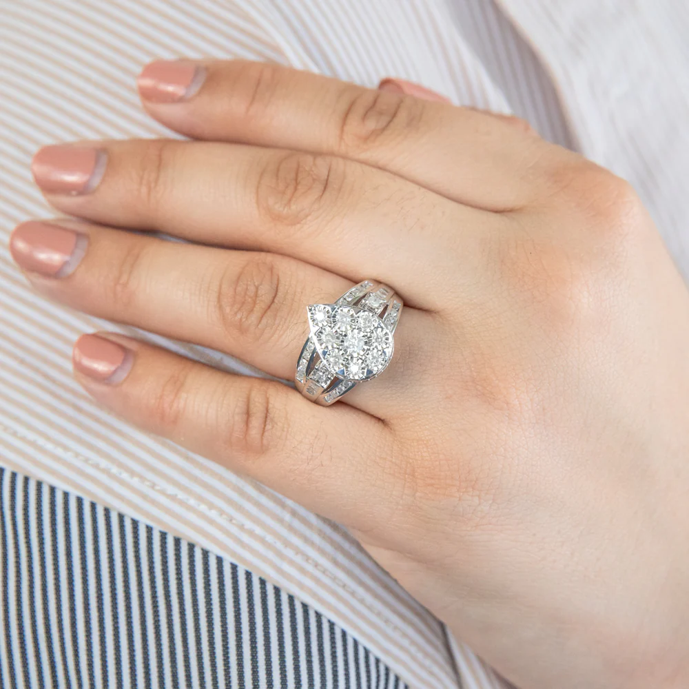 Sterling Silver 1 Carat Diamond Pear Shaped Dress Ring - Image 2