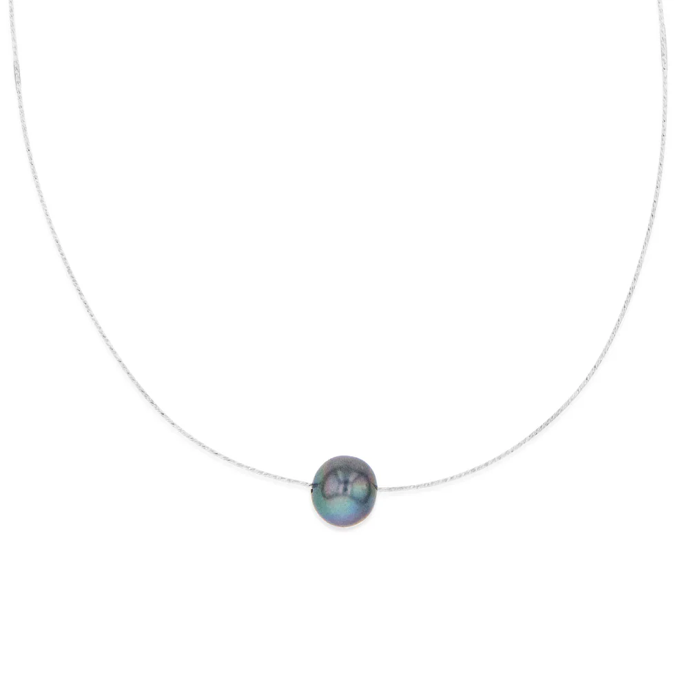Sterling Silver 10-12mm Dyed Black Fresh Water Pearl On Adjustable Choker Chain - Image 2