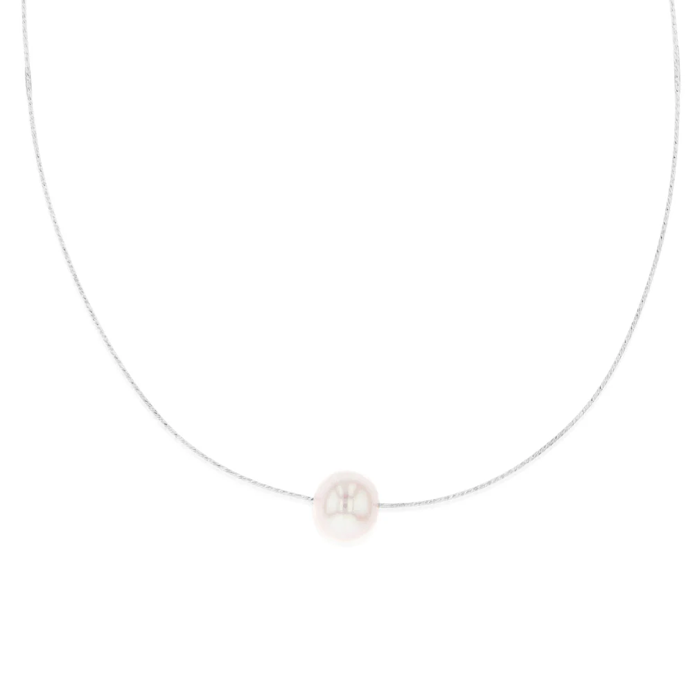 Sterling Silver 10-12mm White Fresh Water Pearl On Adjustable Choker Chain - Image 2