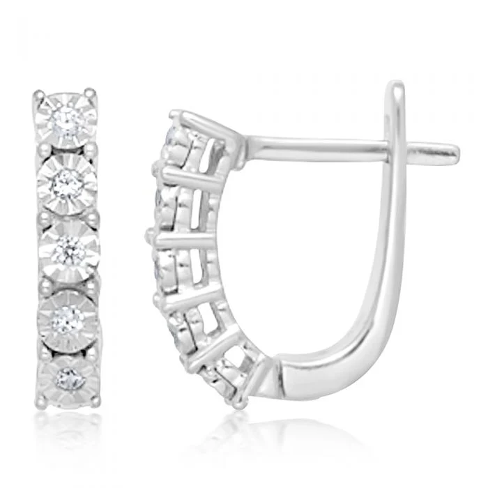 Sterling Silver 10 Diamond Hoop Earrings - Image 2