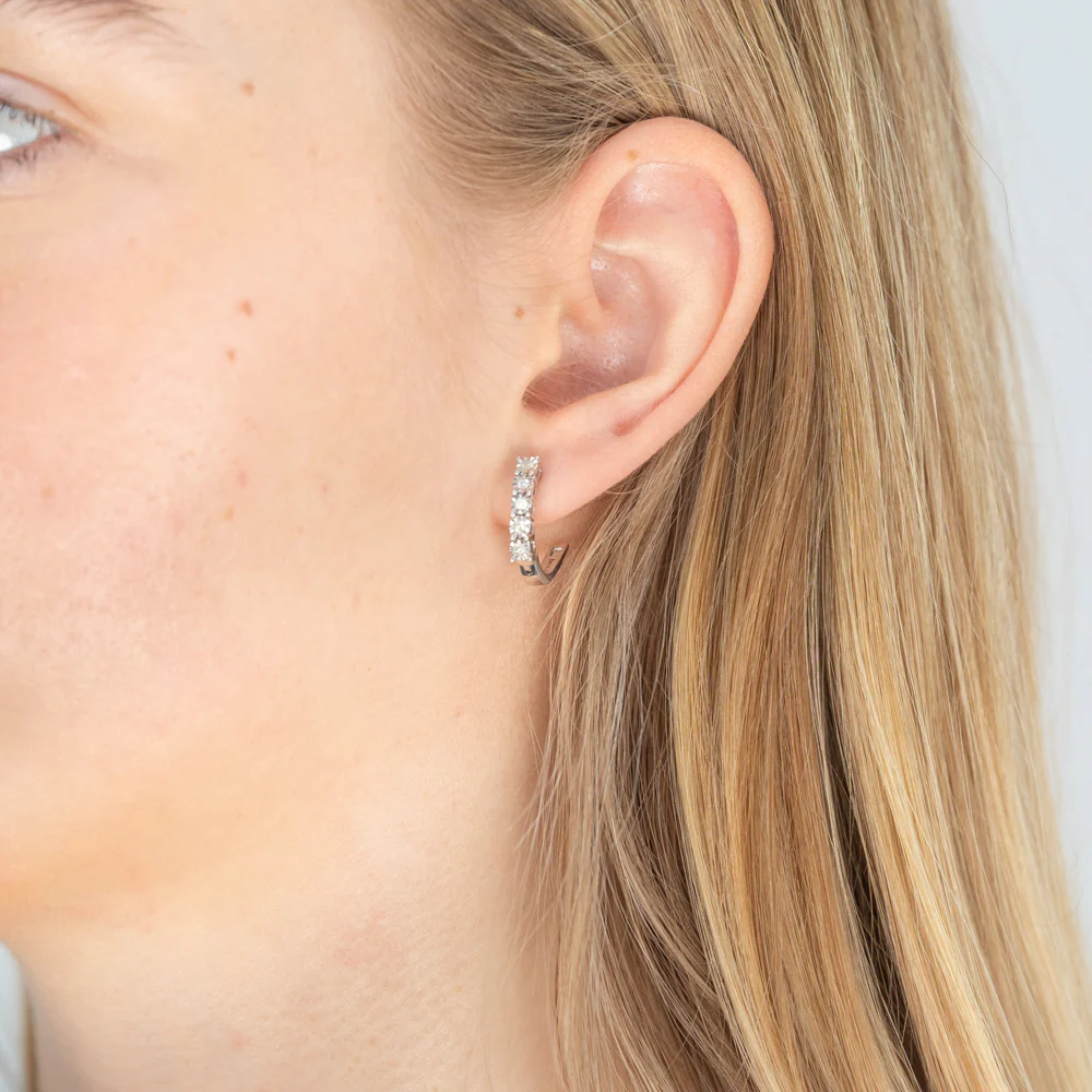 Sterling Silver 10 Diamond Hoop Earrings - Image 3