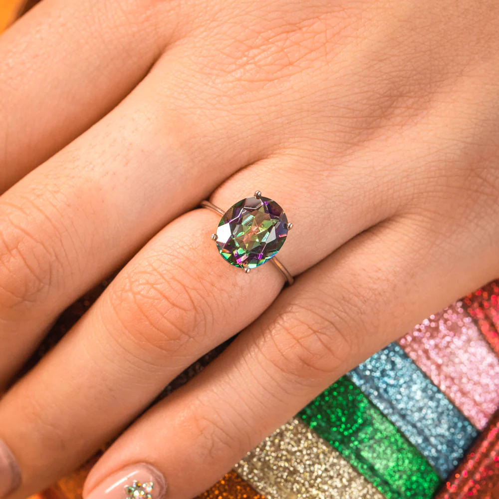 Sterling Silver 10x12mm Oval Mystic Topaz Ring - Image 3