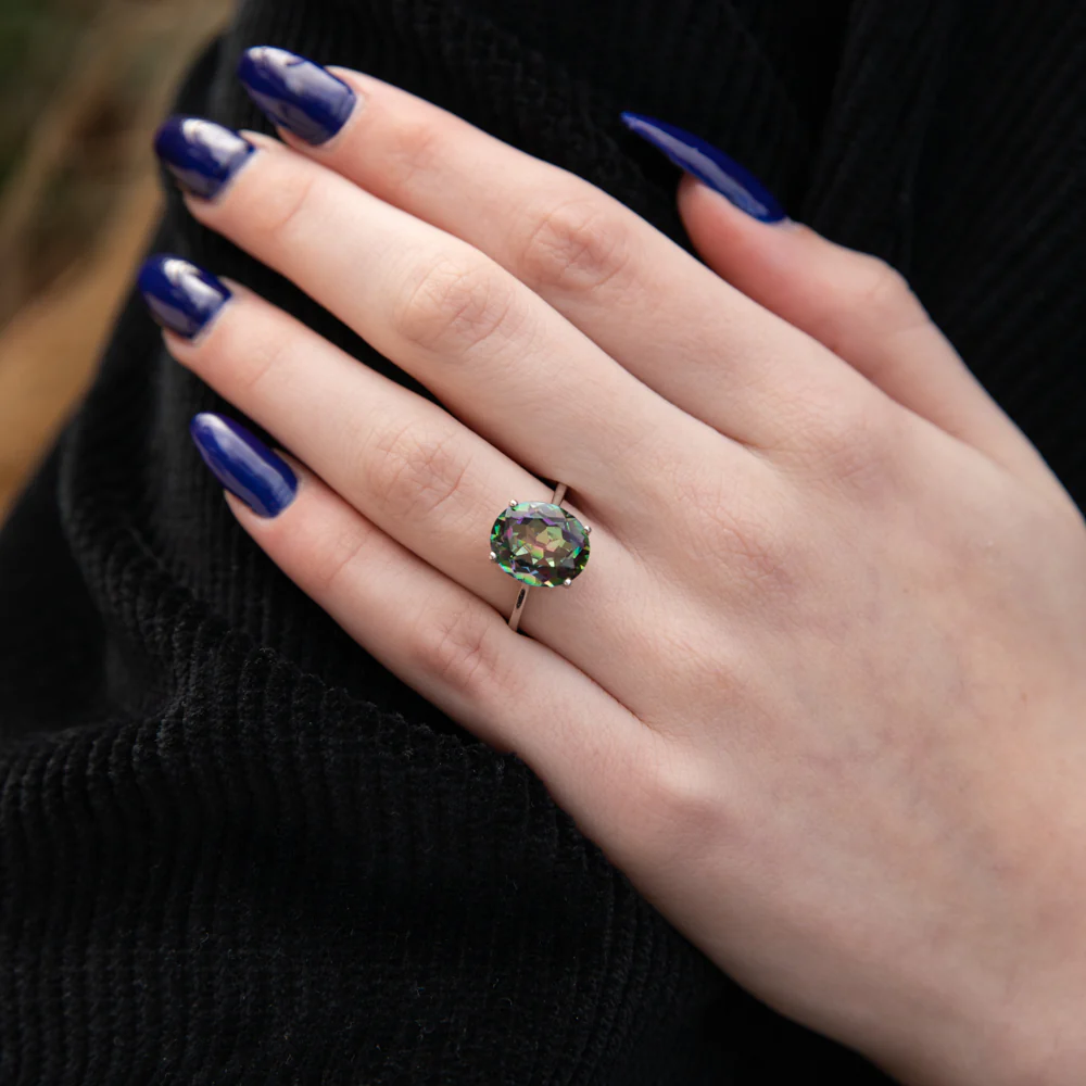Sterling Silver 10x12mm Oval Mystic Topaz Ring - Image 4