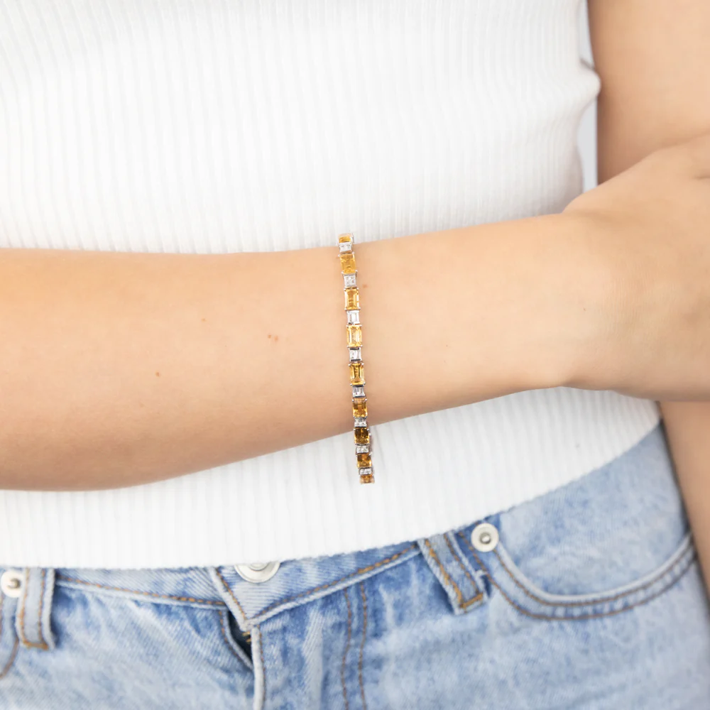Sterling Silver 12.5 Carat Natural Citrine + White Topaz Bracelet 18CM - Image 3