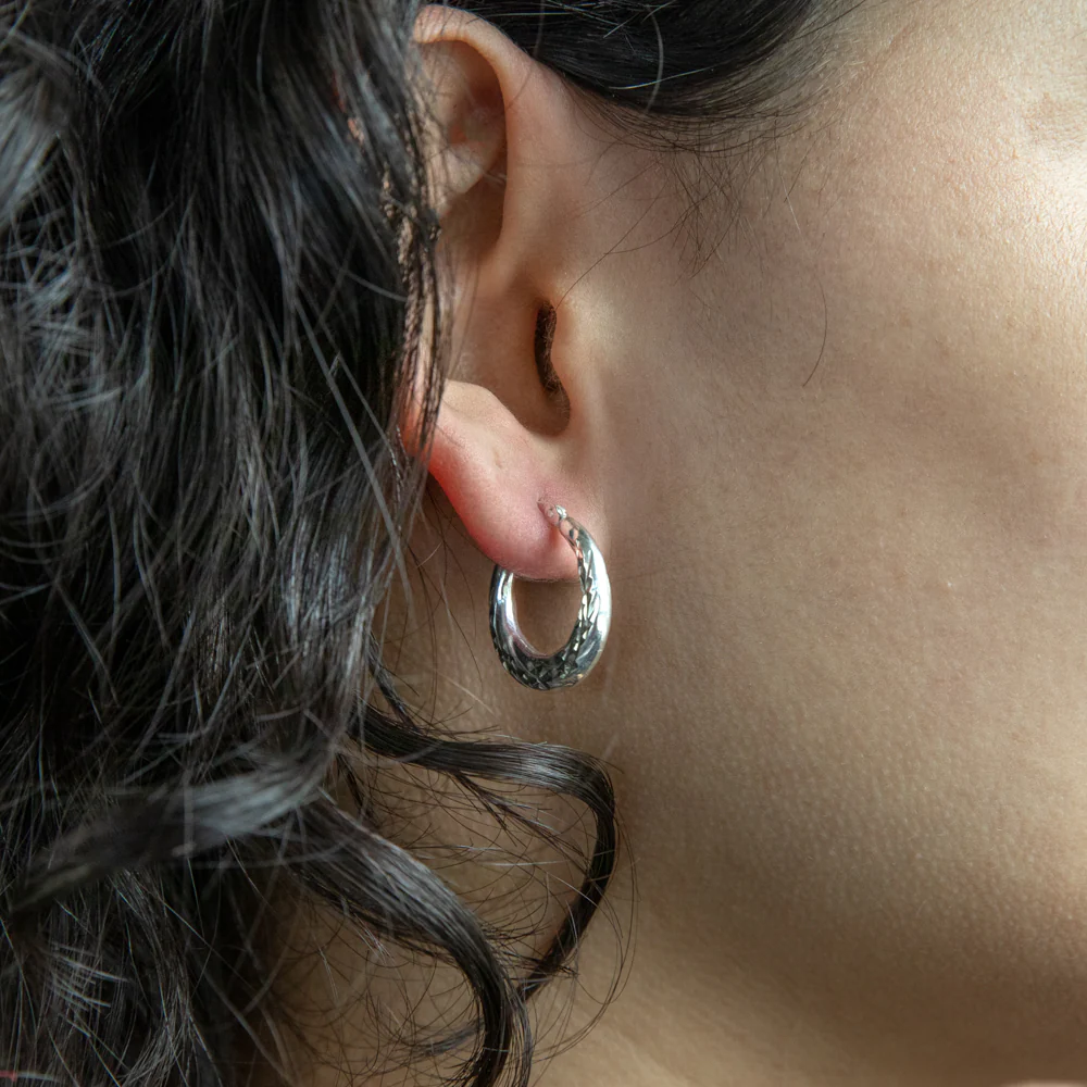 Sterling Silver 12.5mm Fancy Patterned Hoops - Image 2