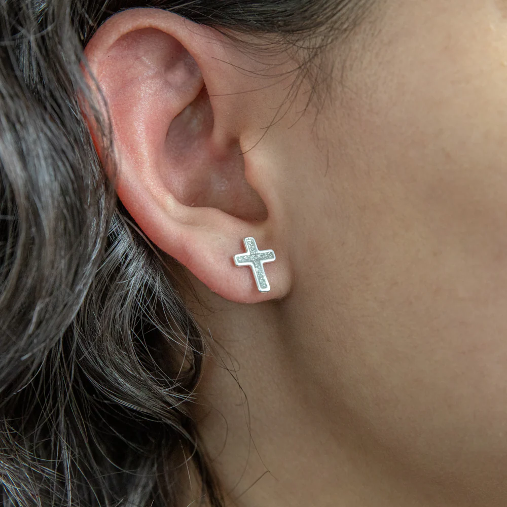 Sterling Silver 12mm Stardust Cross Studs - Image 2