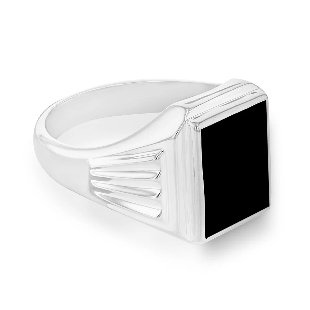 Sterling Silver 12x10mm Onyx Gents Ring - Image 2