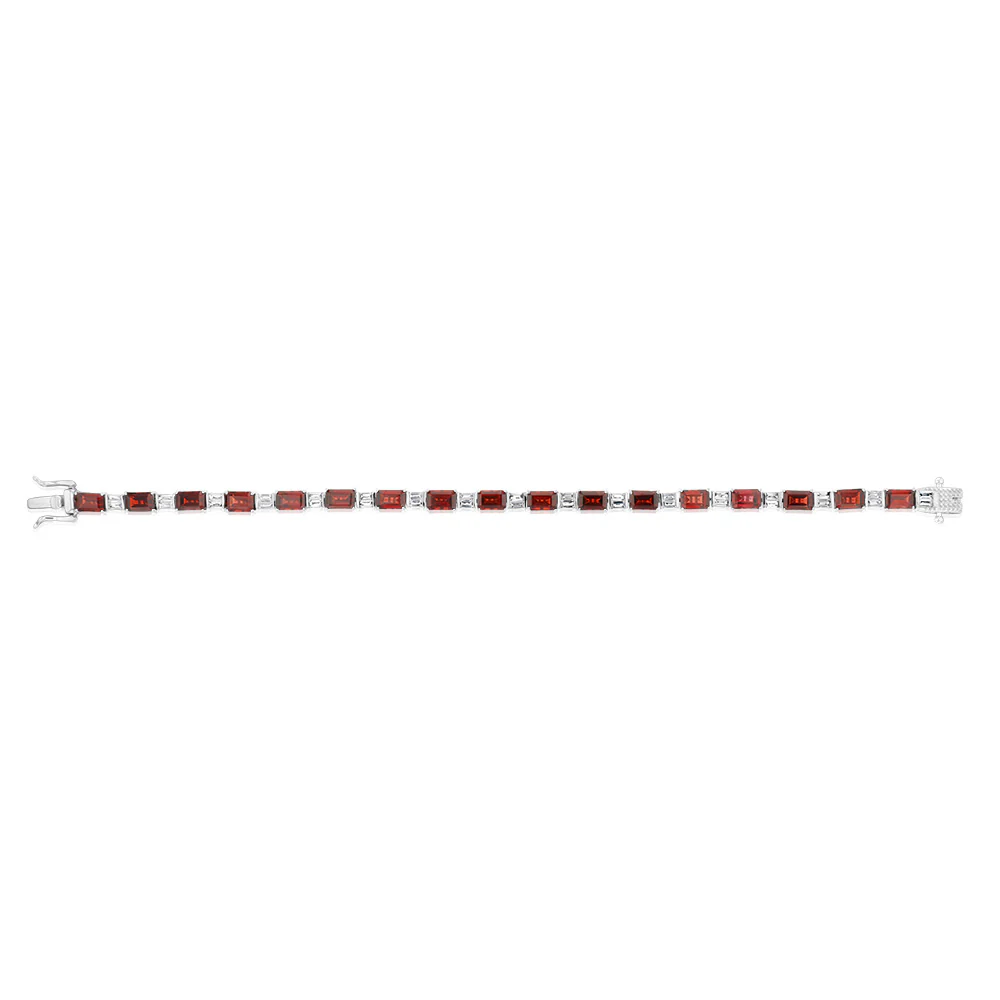 Sterling Silver 14.5 Carat Natural Garnet + White Topaz Fancy Bracelet 18CM - Image 2