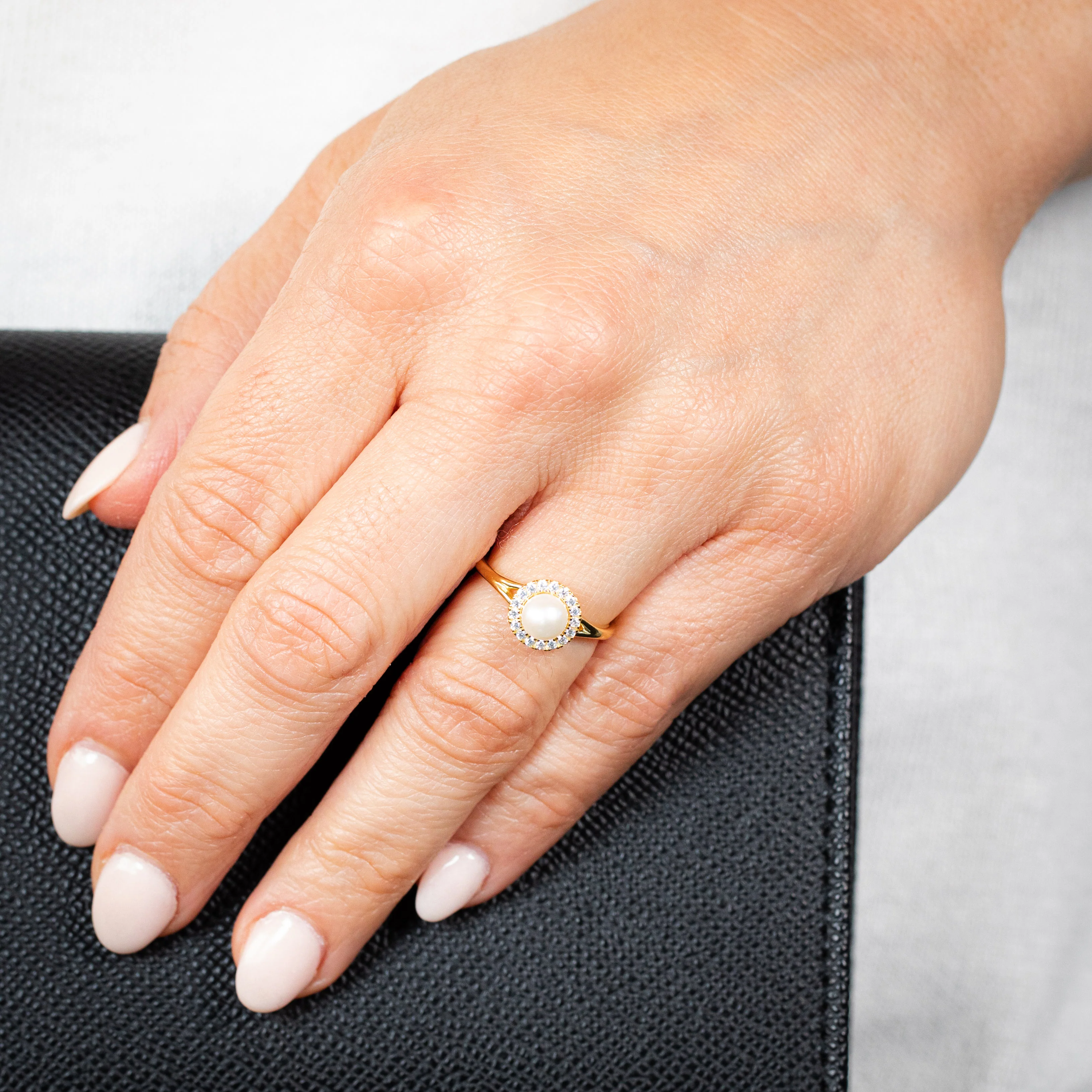 Sterling Silver 14ct Gold Plated Freshwater Pearl And Zirconia Ring - Image 3