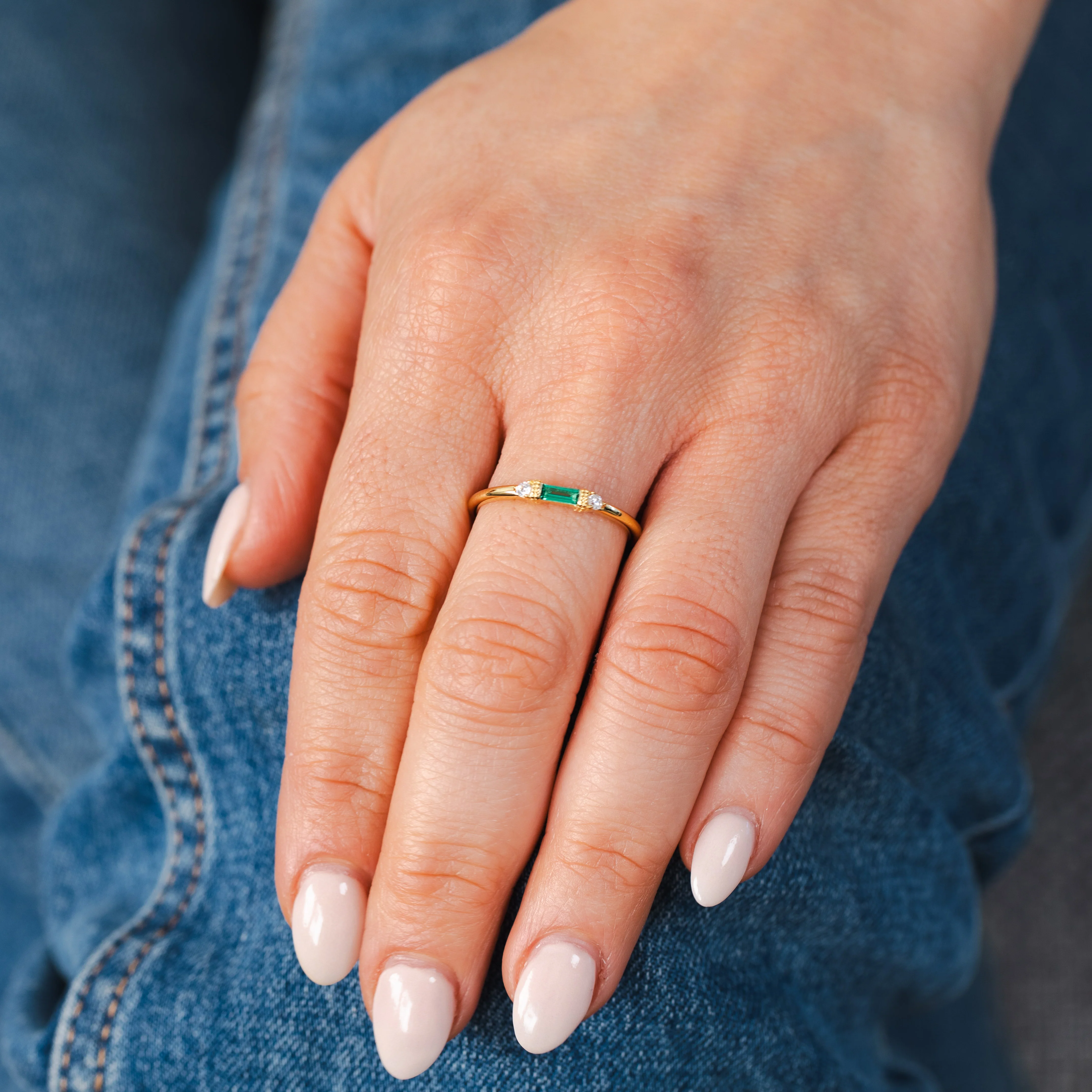 Sterling Silver 14ct Gold Plated Nano Emerald And White Cubic Zirconia Ring - Image 3