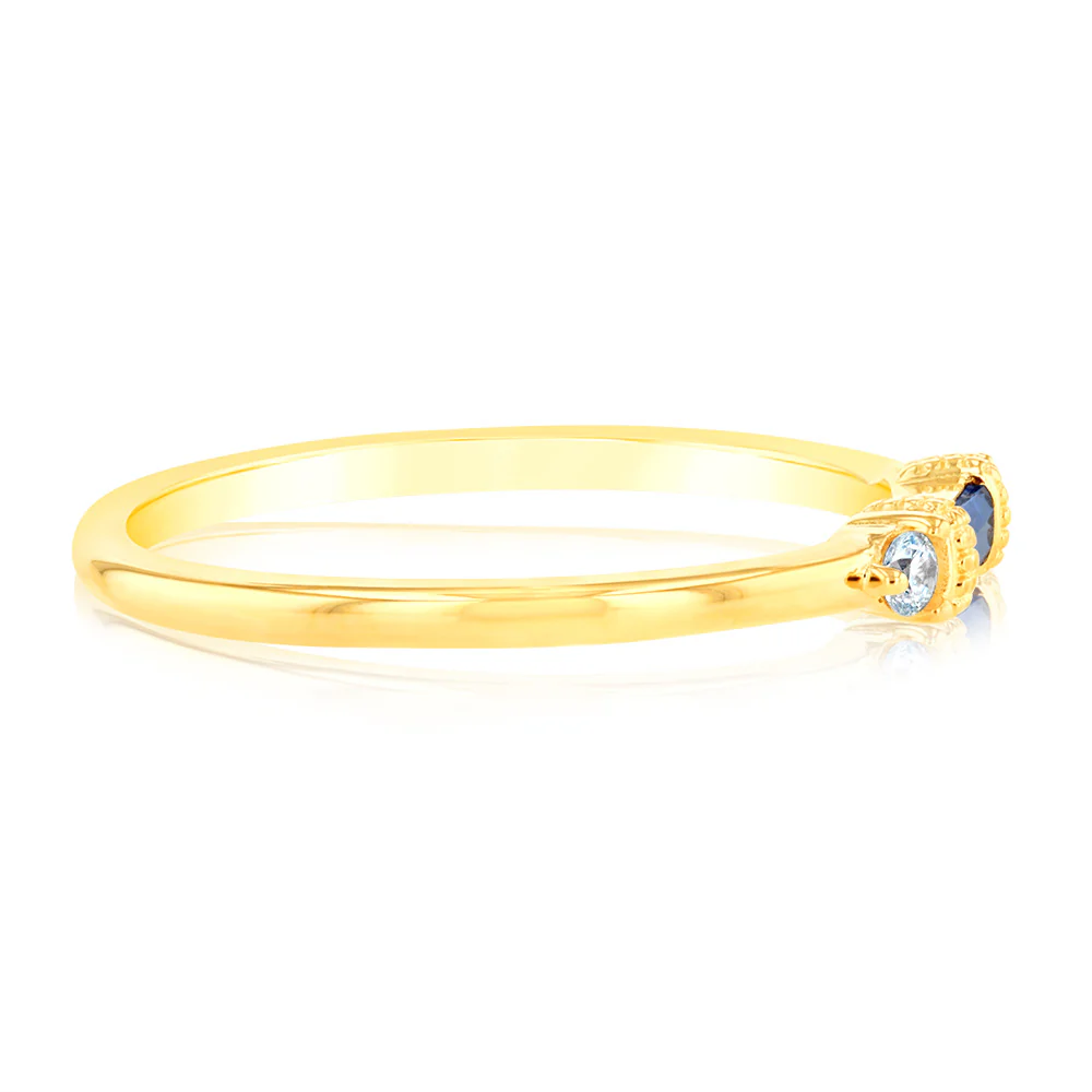 Sterling Silver 14ct Gold Plated Nano Sapphire Blue And White Cubic Zirconia Ring - Image 2