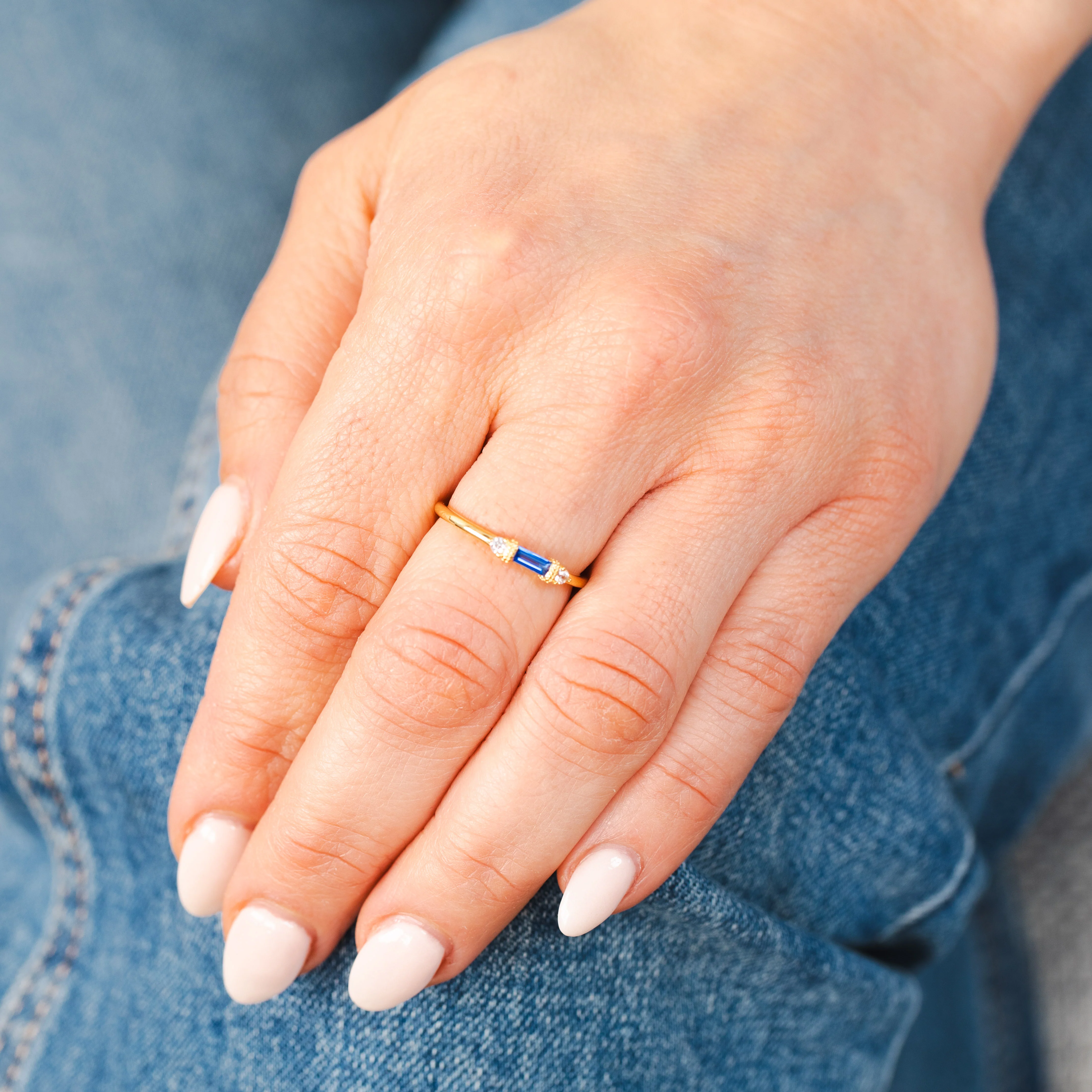 Sterling Silver 14ct Gold Plated Nano Sapphire Blue And White Cubic Zirconia Ring - Image 3