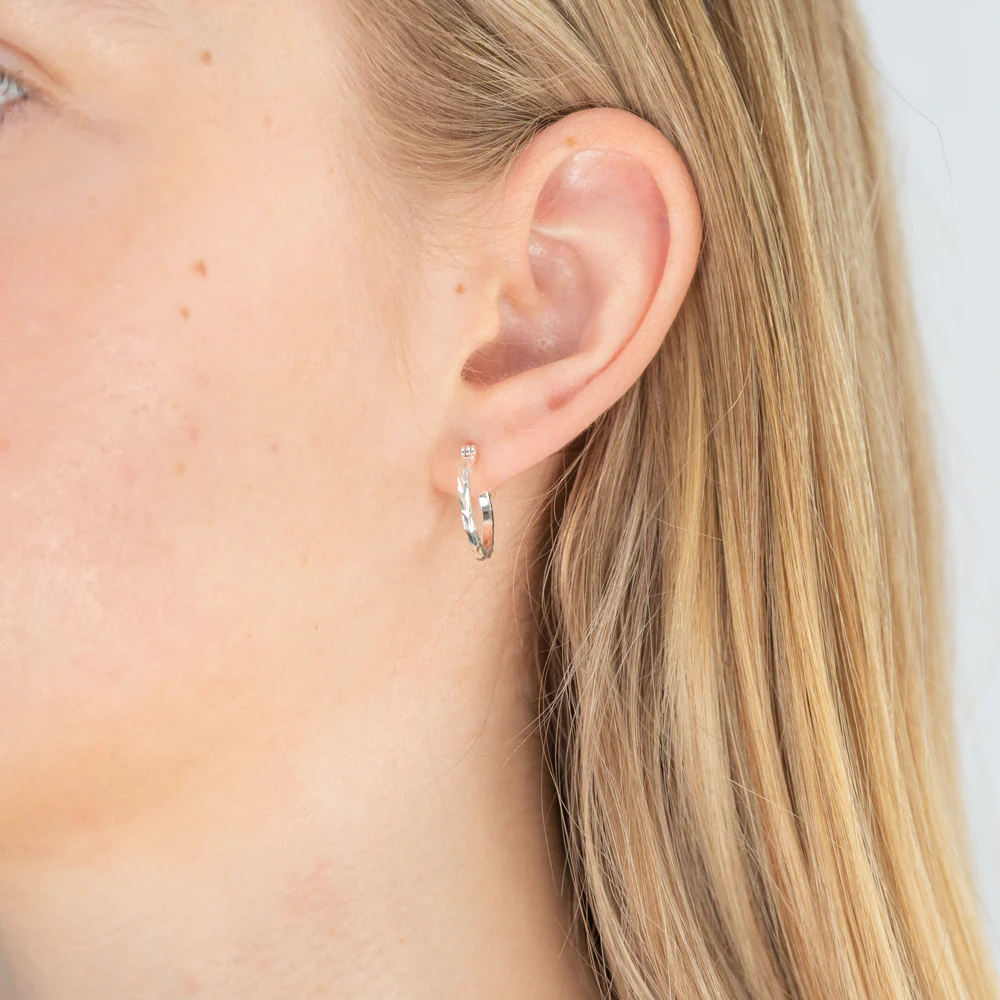Sterling Silver 15mm Dicut Hoop Earrings - Image 2