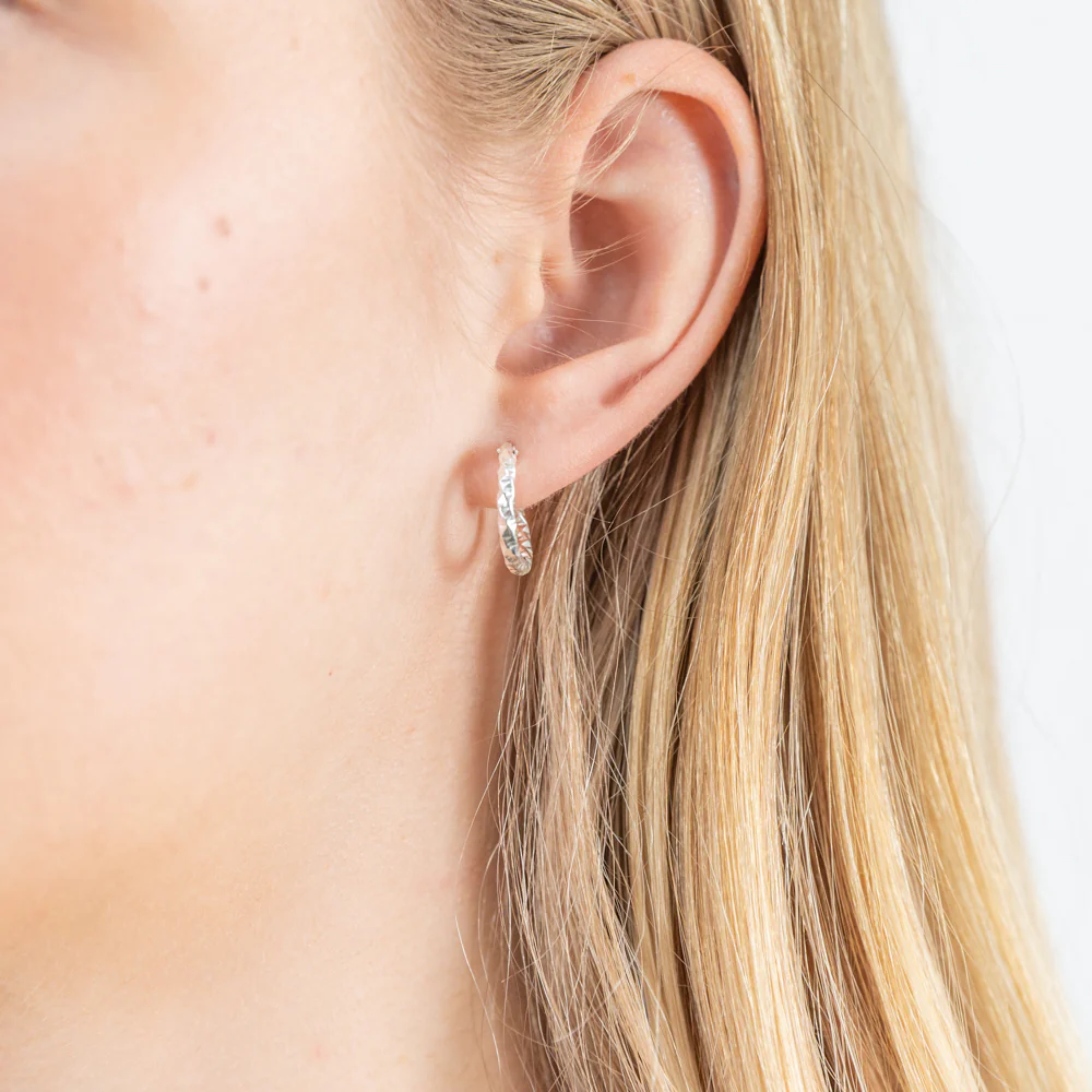 Sterling Silver 15mm Fancy Dicut Sleeper Earrings - Image 2