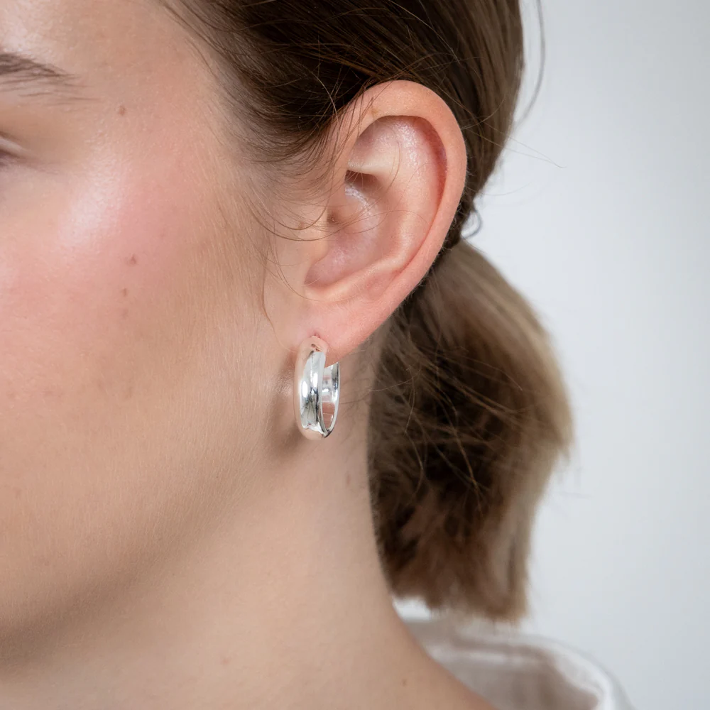 Sterling Silver 15mm Plain Half Round Hoop Earrings - Image 2