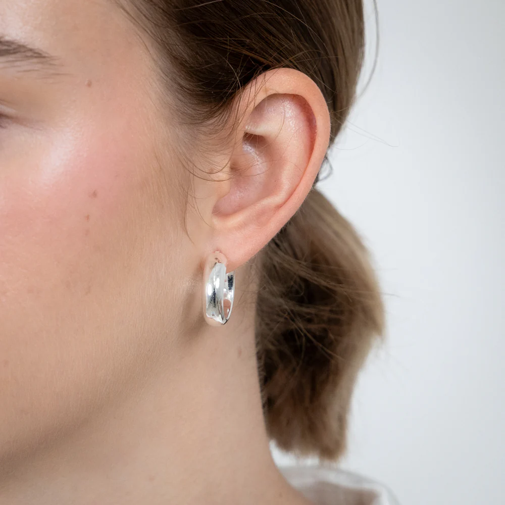 Sterling Silver 15mm Plain Half Round Hoop Earrings - Image 3