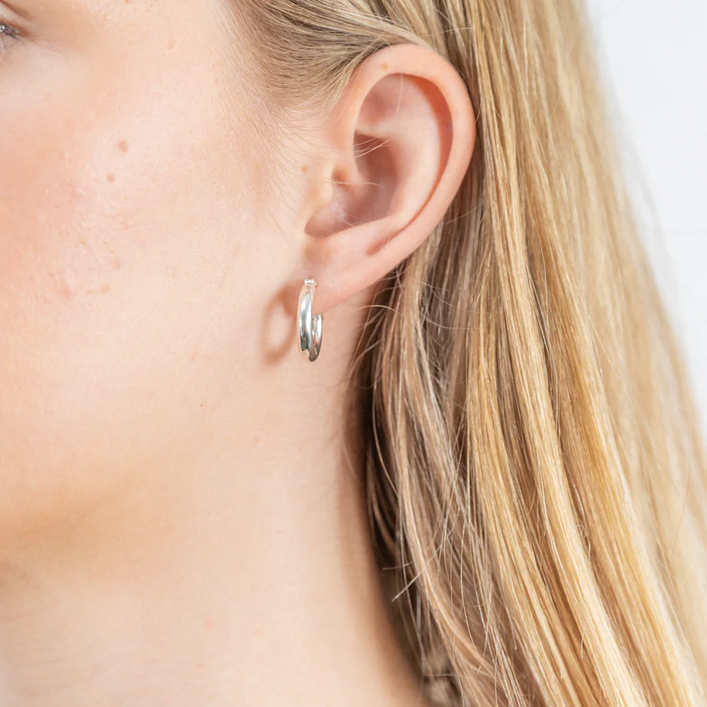 Sterling Silver 16mm Plain Hoop Earrings - Image 2