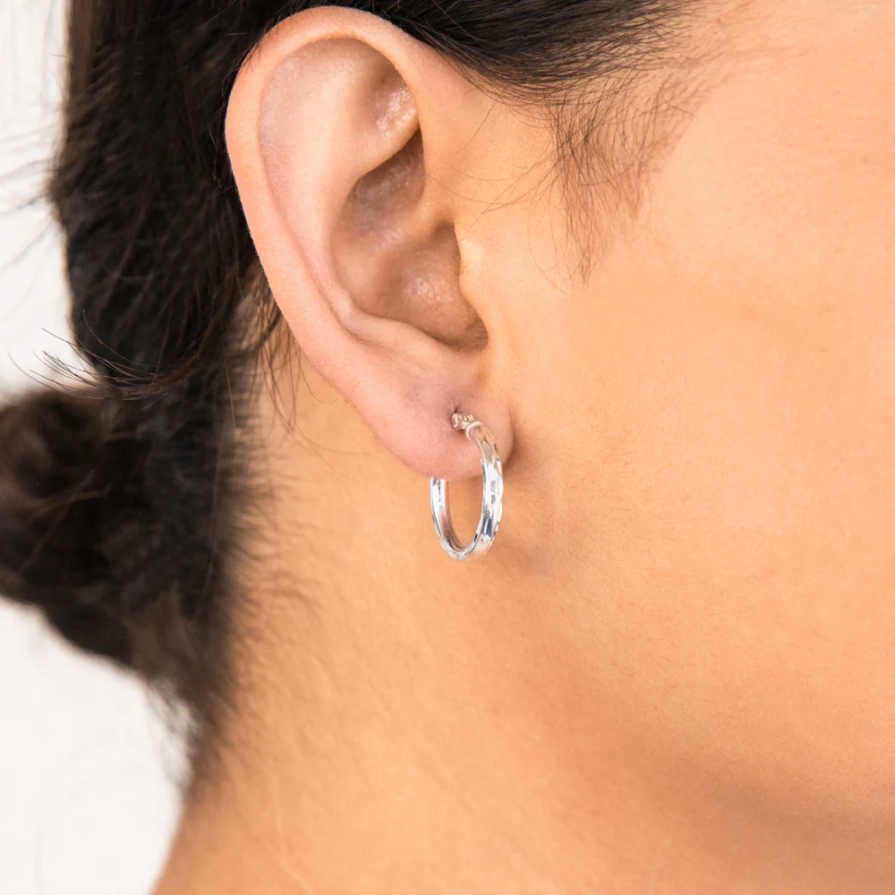 Sterling Silver 18mm Fancy Hoop Earrings - Image 2