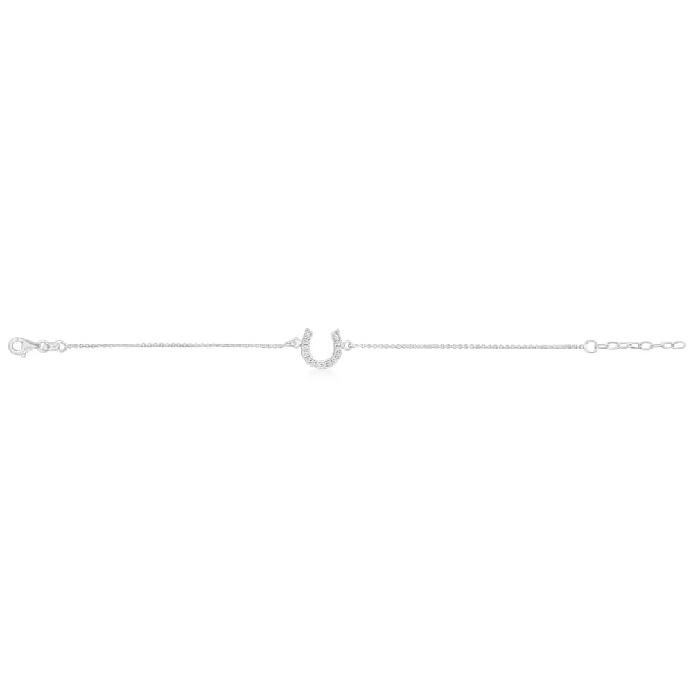 Sterling Silver 19cm Cubic Zirconia Horseshoe Good Luck Bracelet - Image 2