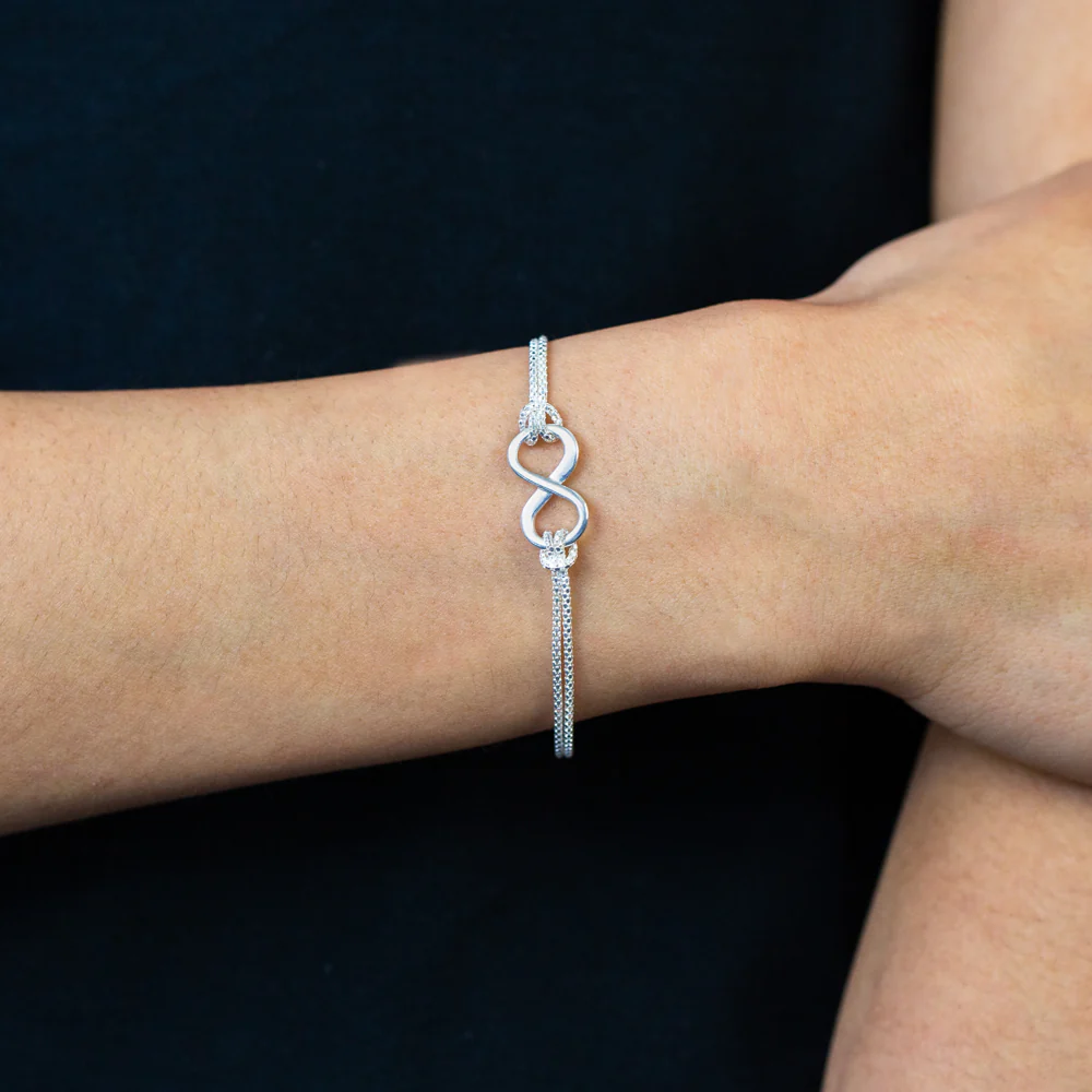 Sterling Silver 19cm Double Strand Infinity Bracelet - Image 2