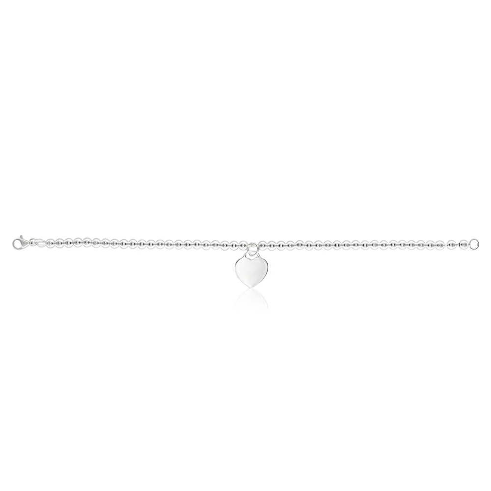 Sterling Silver 19cm Fancy Bead Bracelet with Heart Charm - Image 2