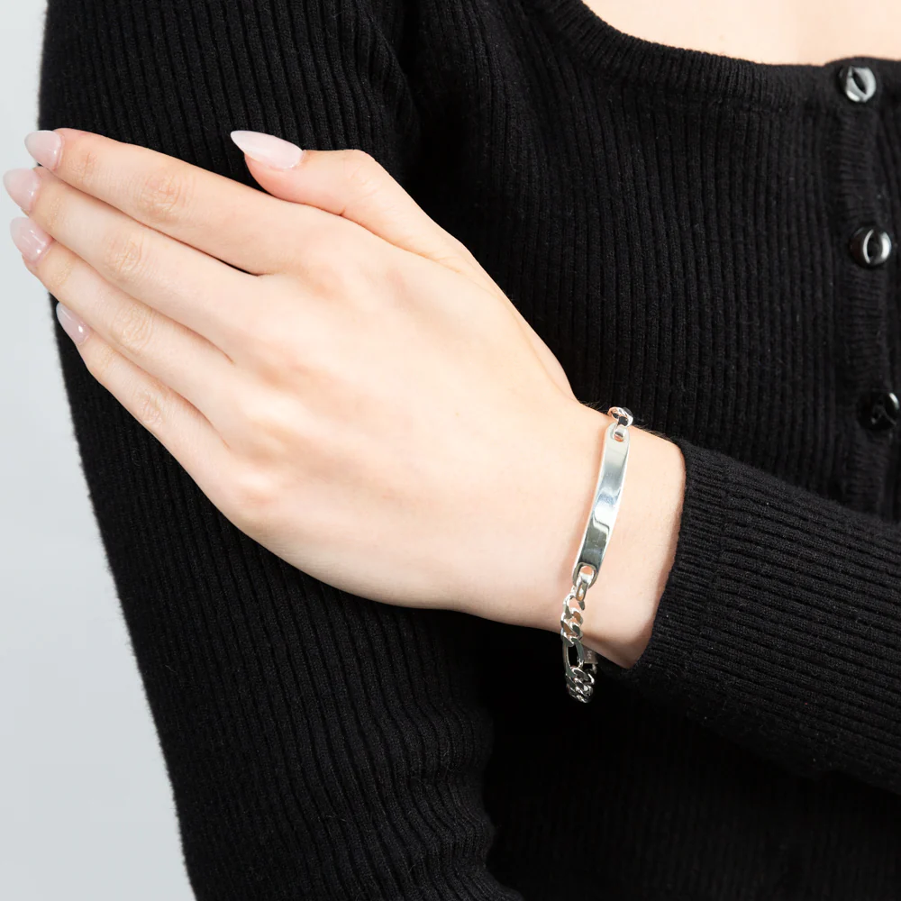 Sterling Silver 19cm Figaro 150 Gauge 1:3 ID Bracelet - Image 2