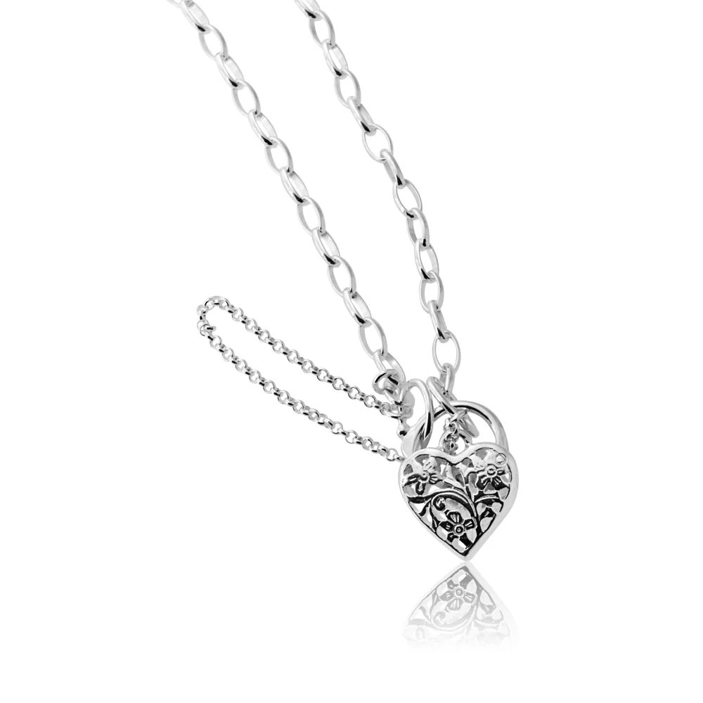 Sterling Silver 19cm Filigree Heart Belcher Padlock Bracelet - Image 2