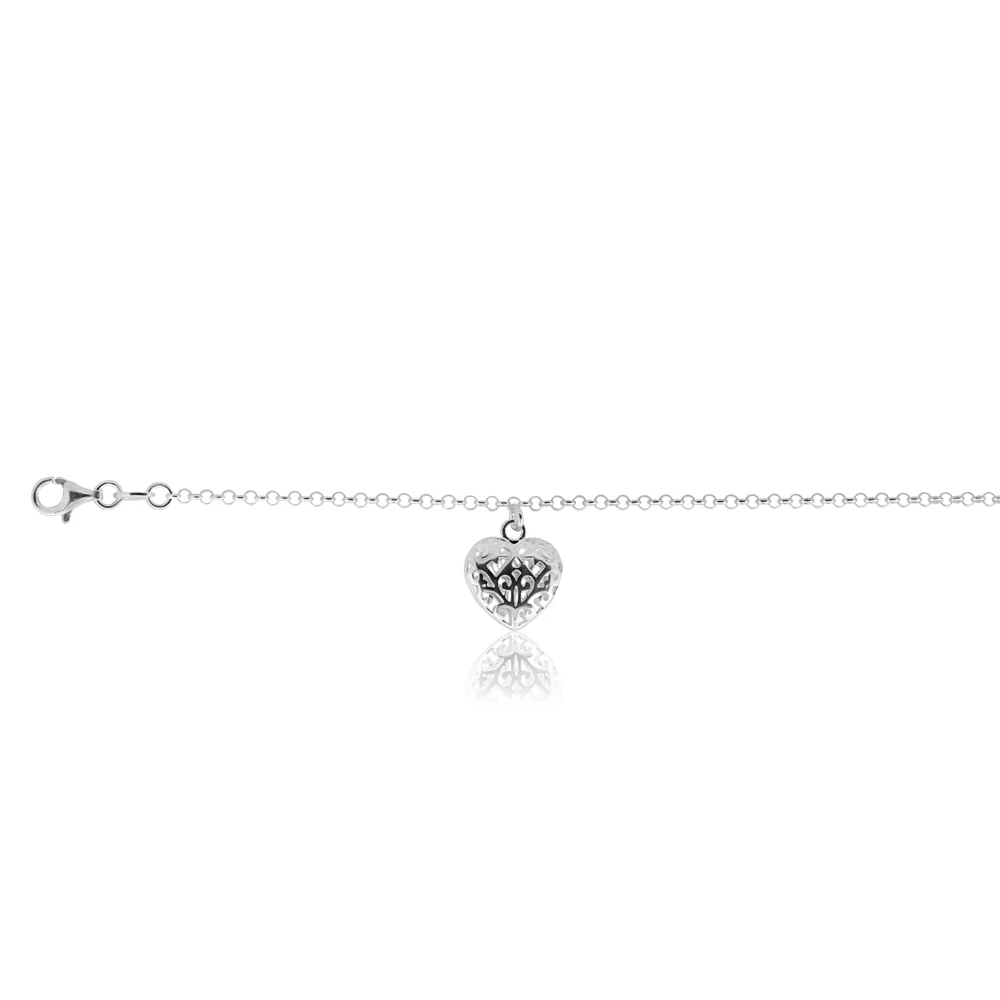 Sterling Silver 19cm Filigree Heart Charm Bracelet - Image 2