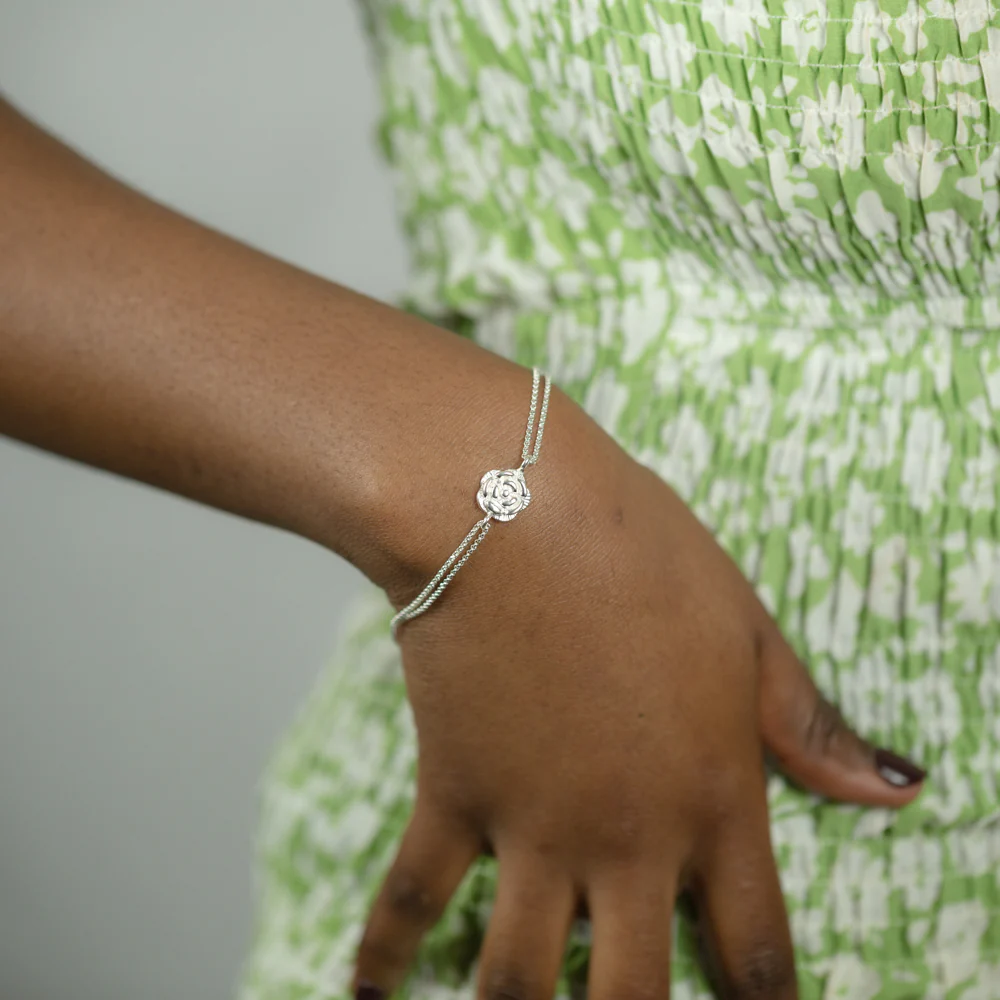 Sterling Silver 19cm Rose Flower Bracelet - Image 3