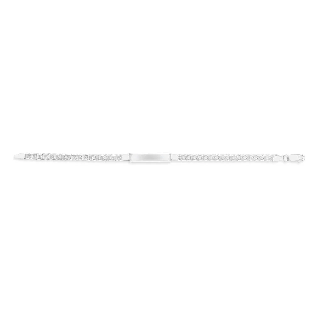 Sterling Silver 19cm Squared & Diamond Cut Curb ID Bracelet - Image 2