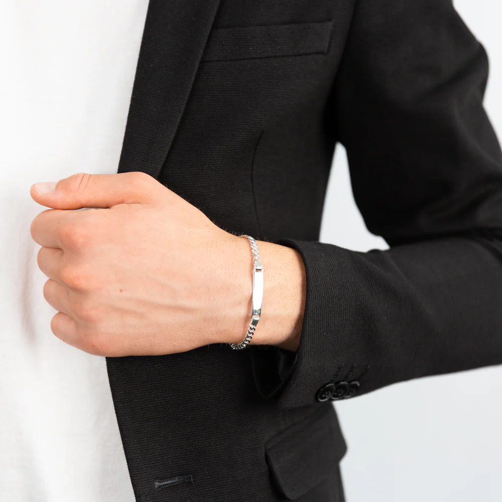 Sterling Silver 19cm Squared & Diamond Cut Curb ID Bracelet - Image 3