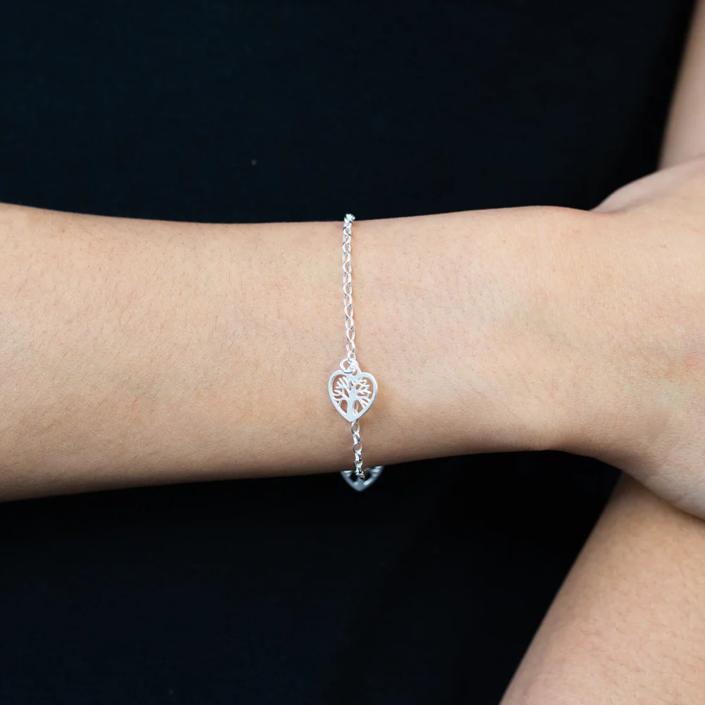 Sterling Silver 19cm Tree of Life Heart Charm Bracelet - Image 3