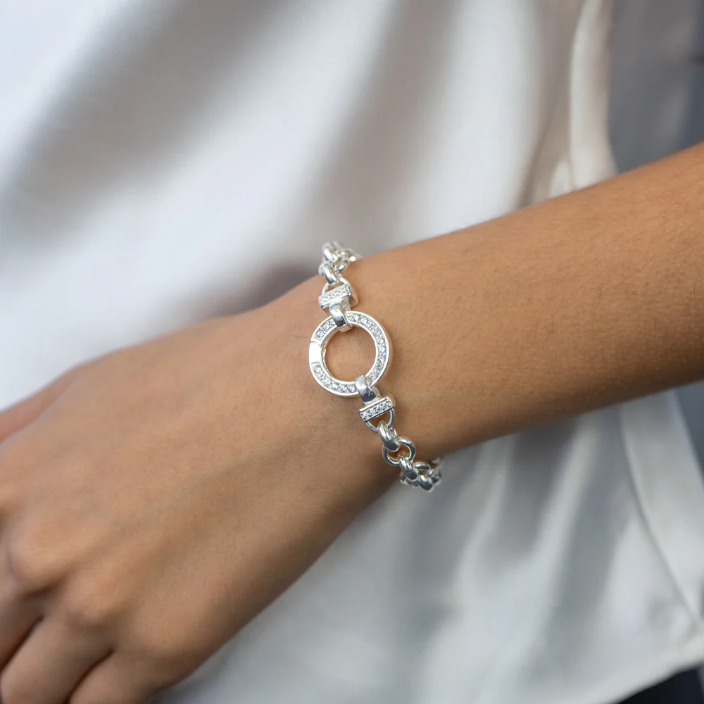 Sterling Silver 19cm Zirconia Fancy Boltring Belcher Bracelet - Image 2