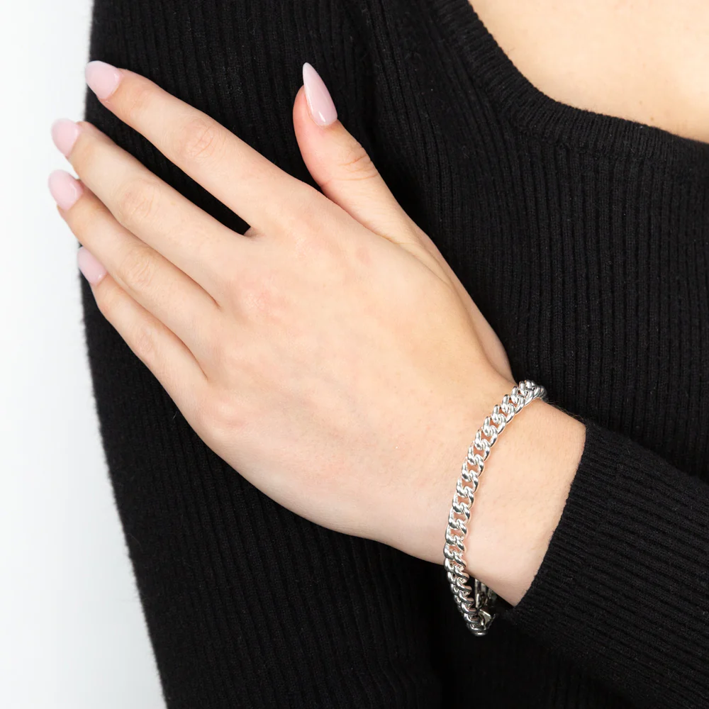 Sterling Silver 19cm Zirconia Fancy Boltring Curb Bracelet - Image 3