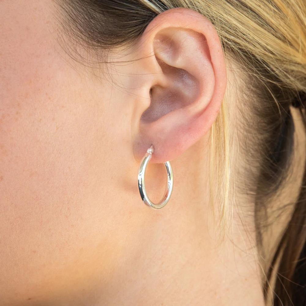 Sterling Silver 19mm Plain Hoop Earrings - Image 2
