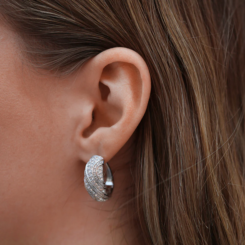 Sterling Silver 1x Diamond and Zirconia Fancy Hoop Earrings - Image 3