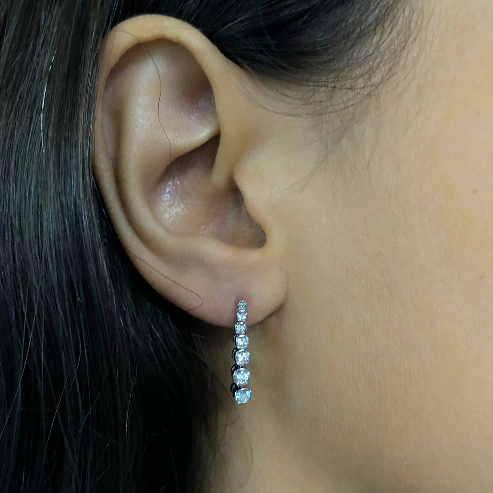 Sterling Silver 1x Diamond and Zirconia Graduated Drop Earrings - Image 2